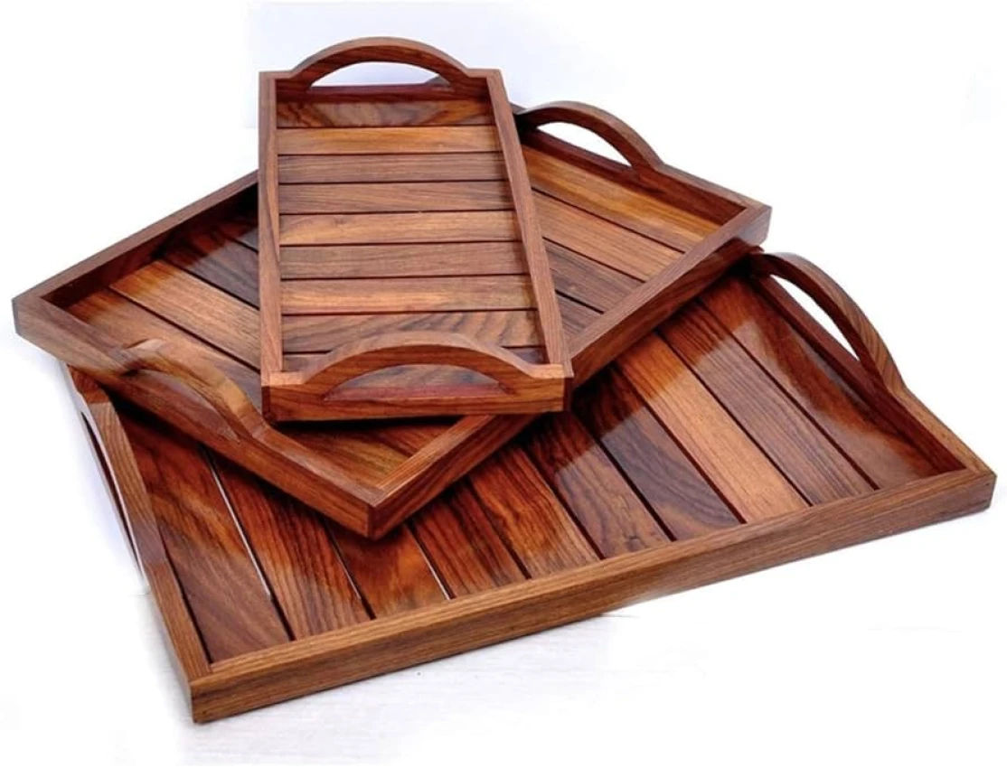 Premium Handcrafted Sheesham Wood Serving Tray | Natural Grain Finish | Multi-Purpose Decorative Wooden Tray for Home, Kitchen & Gifting
